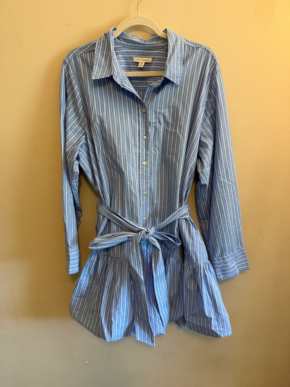 New - Striped Shirt Dress with Waist Tie - Light Blue & White